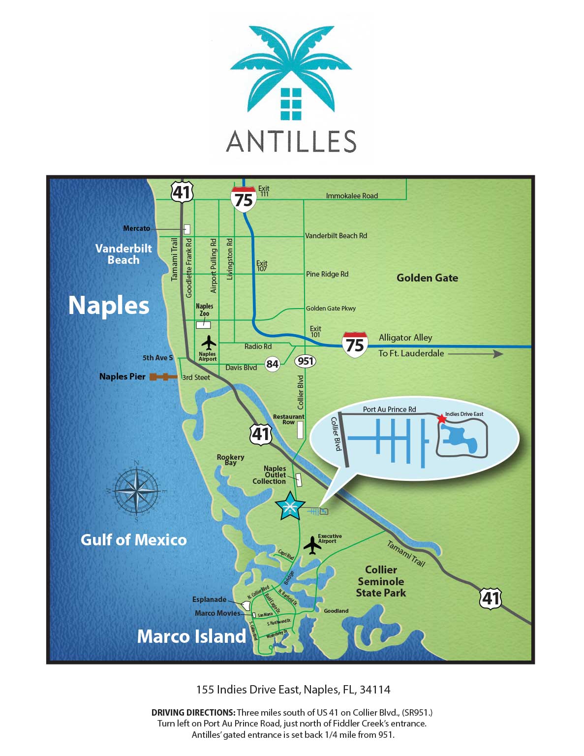 Antilles Naples Map and DIrections